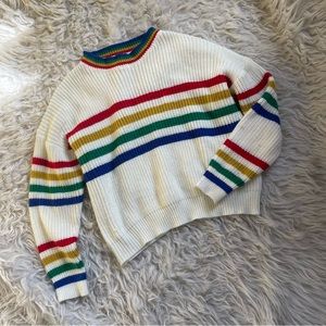 Unbranded White Rainbow Striped Crew Neck Sweater